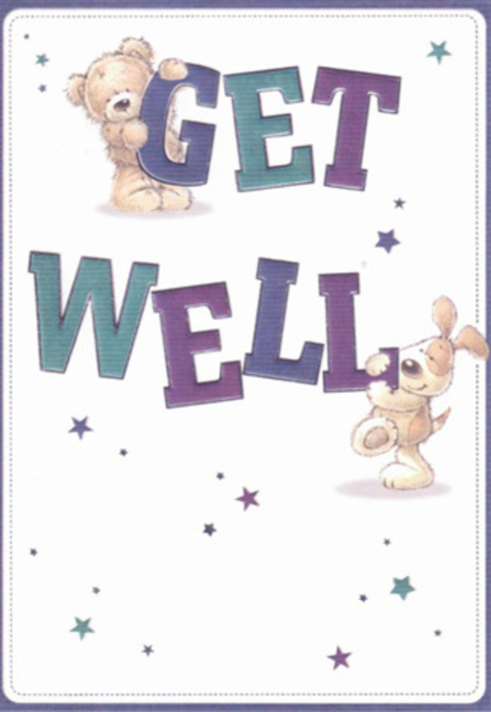 Bursting with delightful energy, this get well card is a little tableau of Kingston Vale care-a cuddly bear and an animated puppy coming together to share a message of healing. Shades of deep plum and teal bring the large letterforms of 'GET WELL' to life, their boldness offset by the pure, sunlit white of the card's background. The bear, its plush fur depicted in gentle golden tones, clings with a protective air atop 'GET', while the puppy-its fur soft and creamy-curls against the base of 'WELL,' eyes bright with encouragement. Scattered among them are twinkling stars in gentle gradients, evoking the sky at dusk over nearby Richmond Park. The text's dimensional shading and the whimsical characters create the sensation of a lovingly prepared bouquet: textures are palpable, every detail designed to uplift. The card's composition, much like a Kingston Vale florist's bespoke arrangement, is harmonious and filled with genuine intention. This card brings more than words-it conveys positivity and gentle reassurance, inviting anyone who receives it to feel cherished and surrounded by local care. Sending this card is like offering both a comforting embrace and a joyful celebration right to a loved one's door.