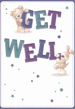 Channelling the neighbourly warmth of Kingston Vale, this charming get well card is adorned with a plush teddy bear and a sprightly puppy, each exuding personality and hope. The teddy sits atop the bold, purple 'GET,' its expression both soothing and encouraging, while the playful puppy leans in below, his floppy ears brushed in a rich cream that contrasts beautifully against the lively teal 'WELL.' The background is a clean sweep of white, casting the illustrated figures and their colourful message into vivid relief. Twinkling star motifs in shades of sapphire and amethyst flit across the card, recalling the peaceful atmosphere of a quiet morning walk along Kingston Hill. Every curve and line is rendered with a softness that mirrors the feel of a well-loved stuffed animal or the smooth petals of seasonal blooms. Just as a carefully crafted get well bouquet brings comfort and colour to a Kingston Vale doorstep, the joyful composition and expressive features of this card offer warmth and reassurance to anyone in recovery. The thoughtful pile-up of letters and playful energy swirling between bear and pup transform a simple greeting into an uplifting gift-a tender reminder that support and kindness are never far away in our local community.